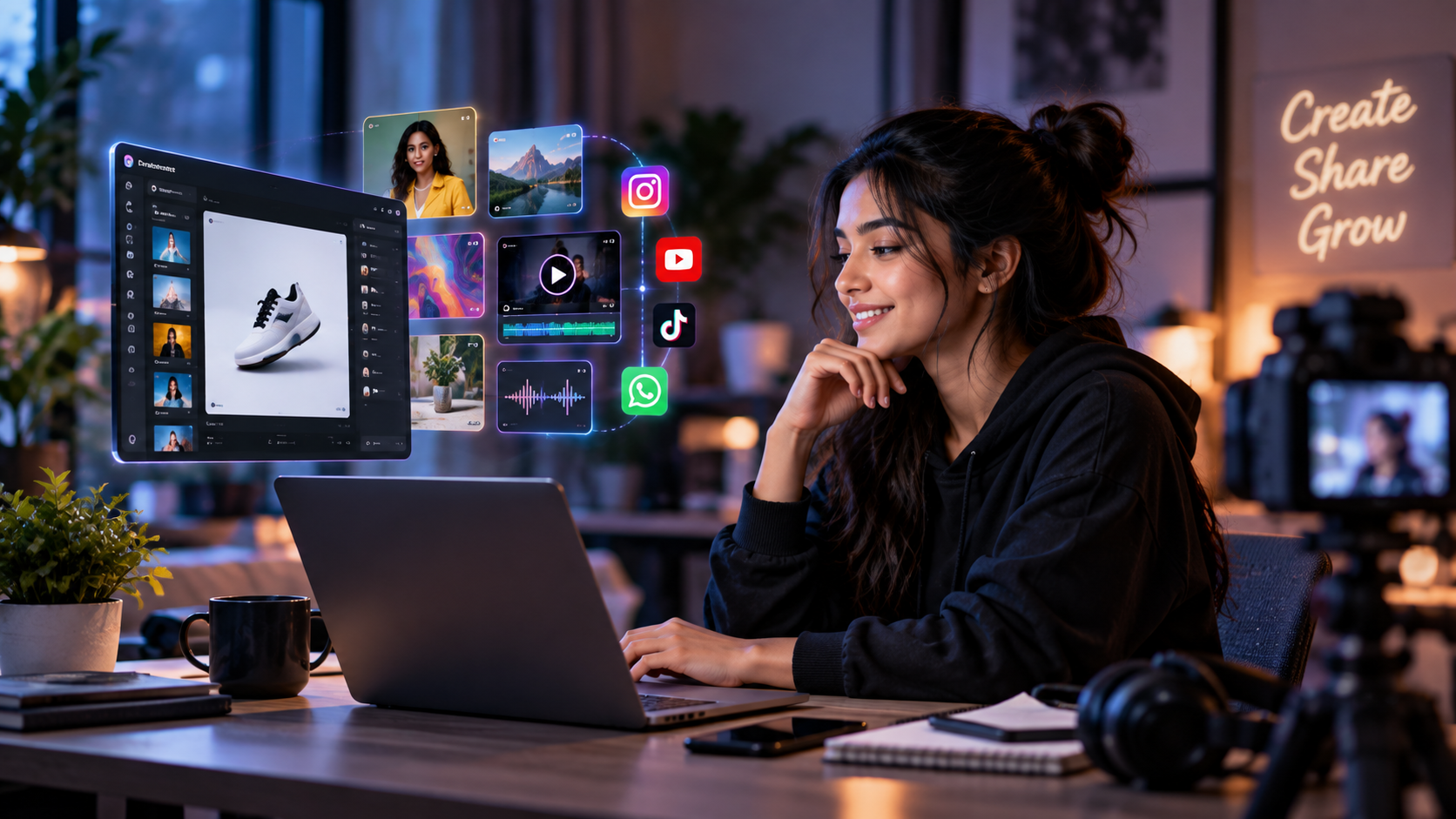 A creator working on PixCutly while sharing work across platforms