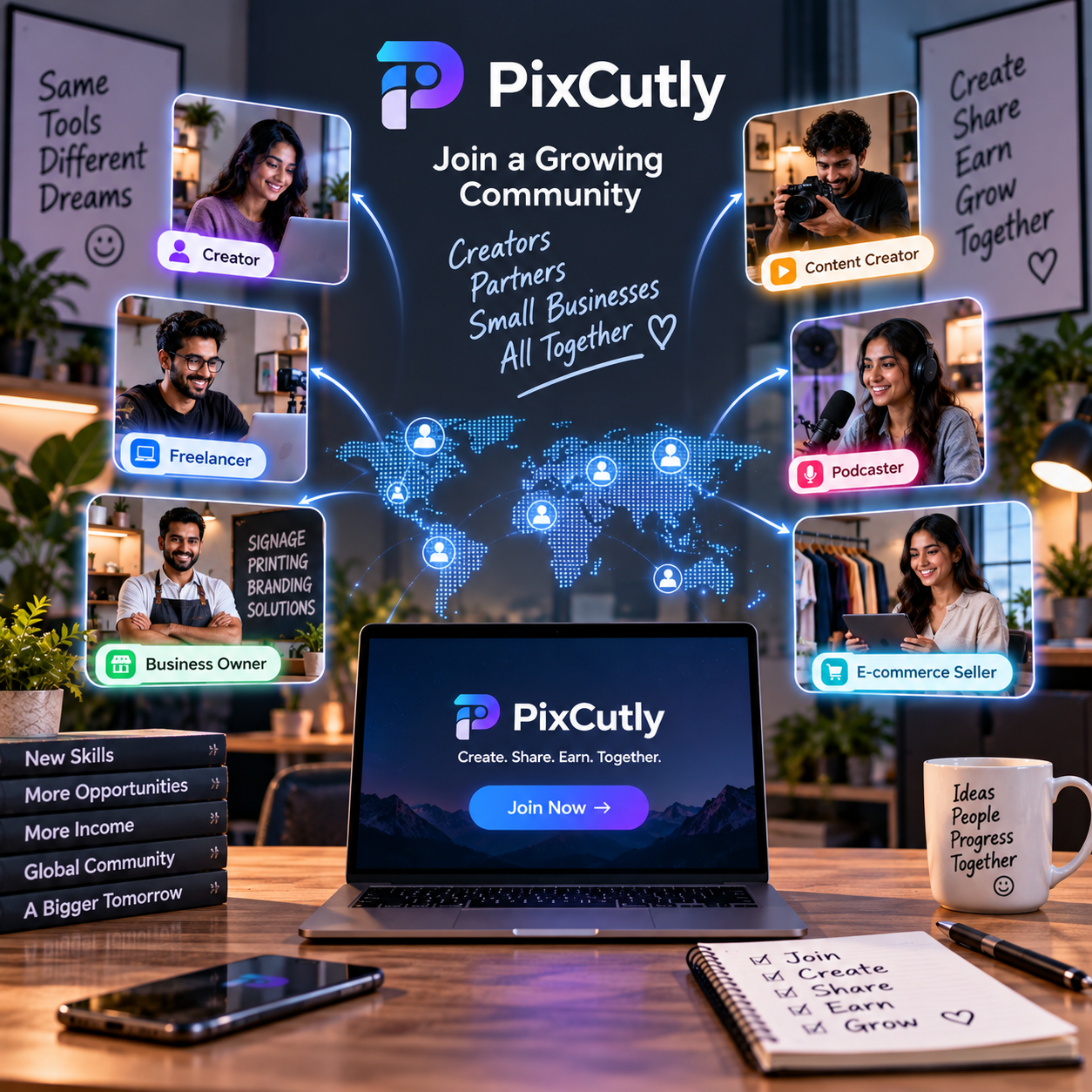 A mix of creators, freelancers, and businesses who could share PixCutly