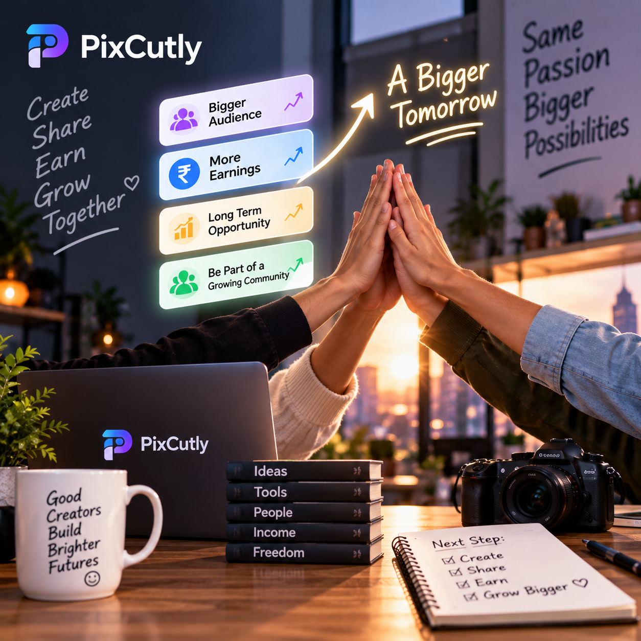 Creators collaborating around PixCutly as a shared creative platform